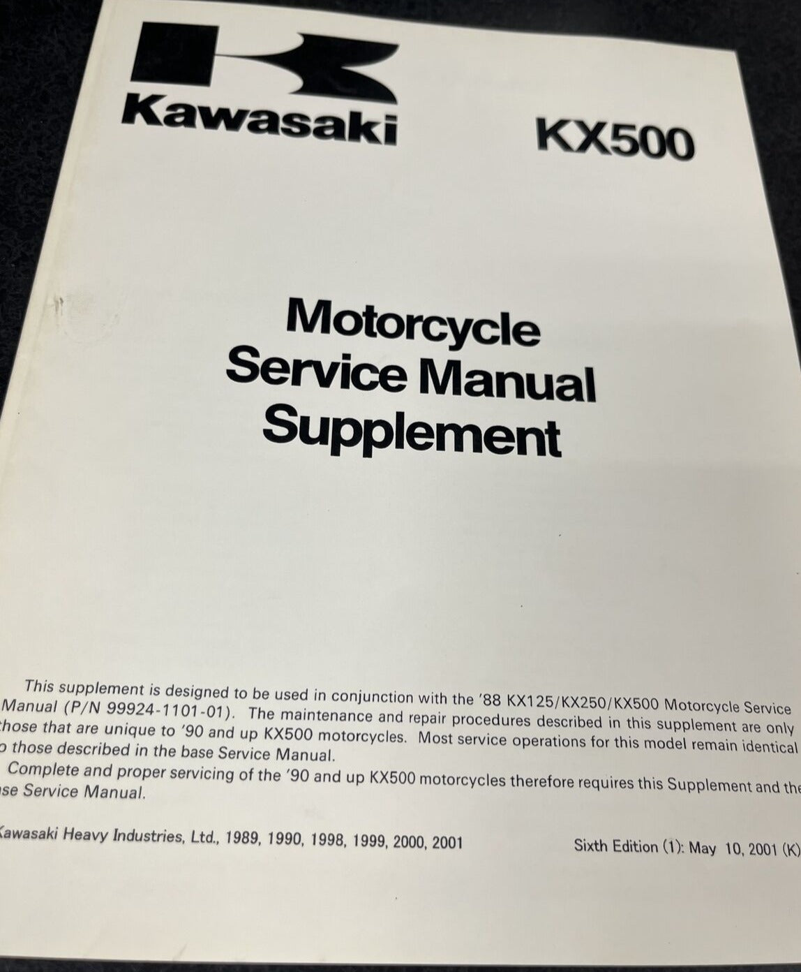 KAWASAKI 1990 - 2000 KX500 Service Manual SUPPLEMENT 99924-1132-54