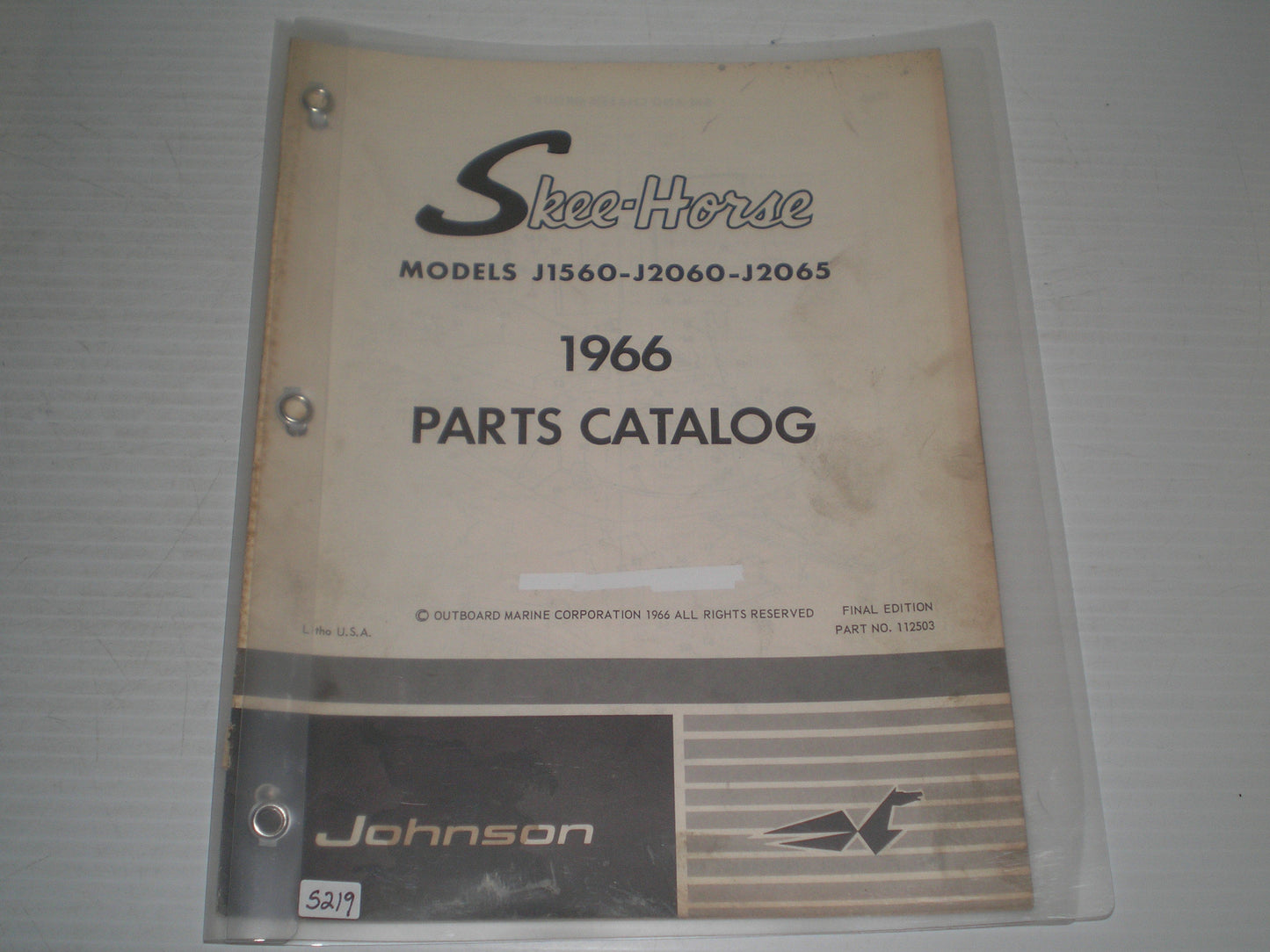 JOHNSON Skee-Horse J1560 J2060 J2065 1966 Parts Catalogue 112503 #S219