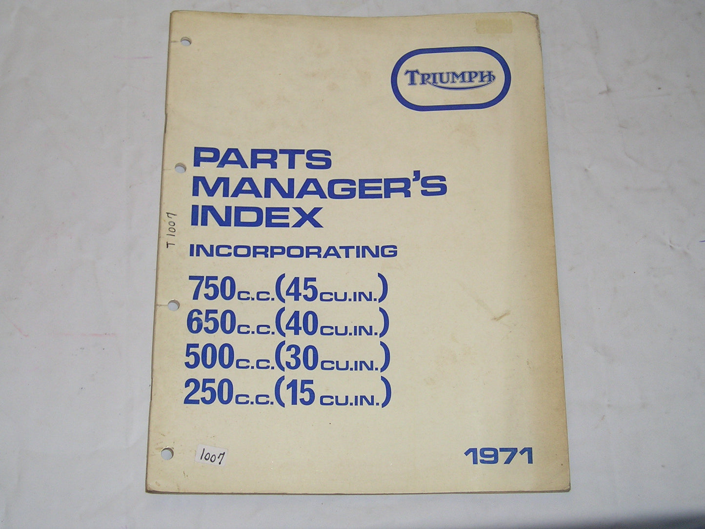 TRIUMPH T100 T120 T150 TR25 250 500 650 750 cc 1971 Parts Manager's Index 99-0950 #E7
