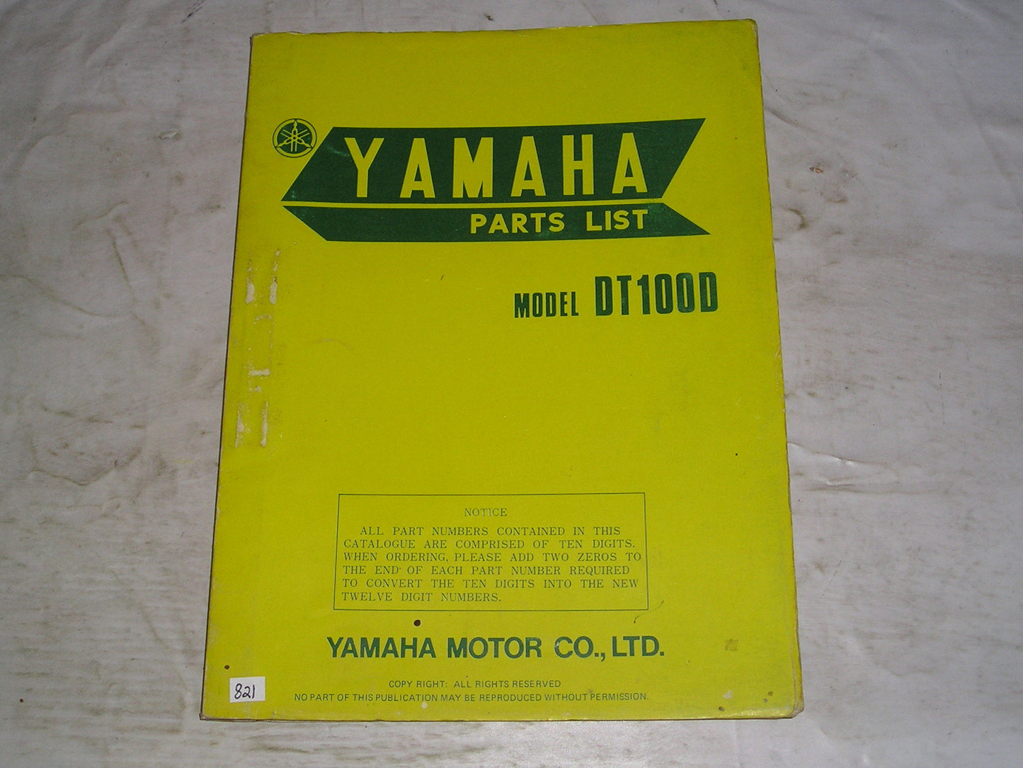 YAMAHA DT100 D 1977 Parts List / Catalogue 1T9-28198-60 LIT-10011-T9-00 #821