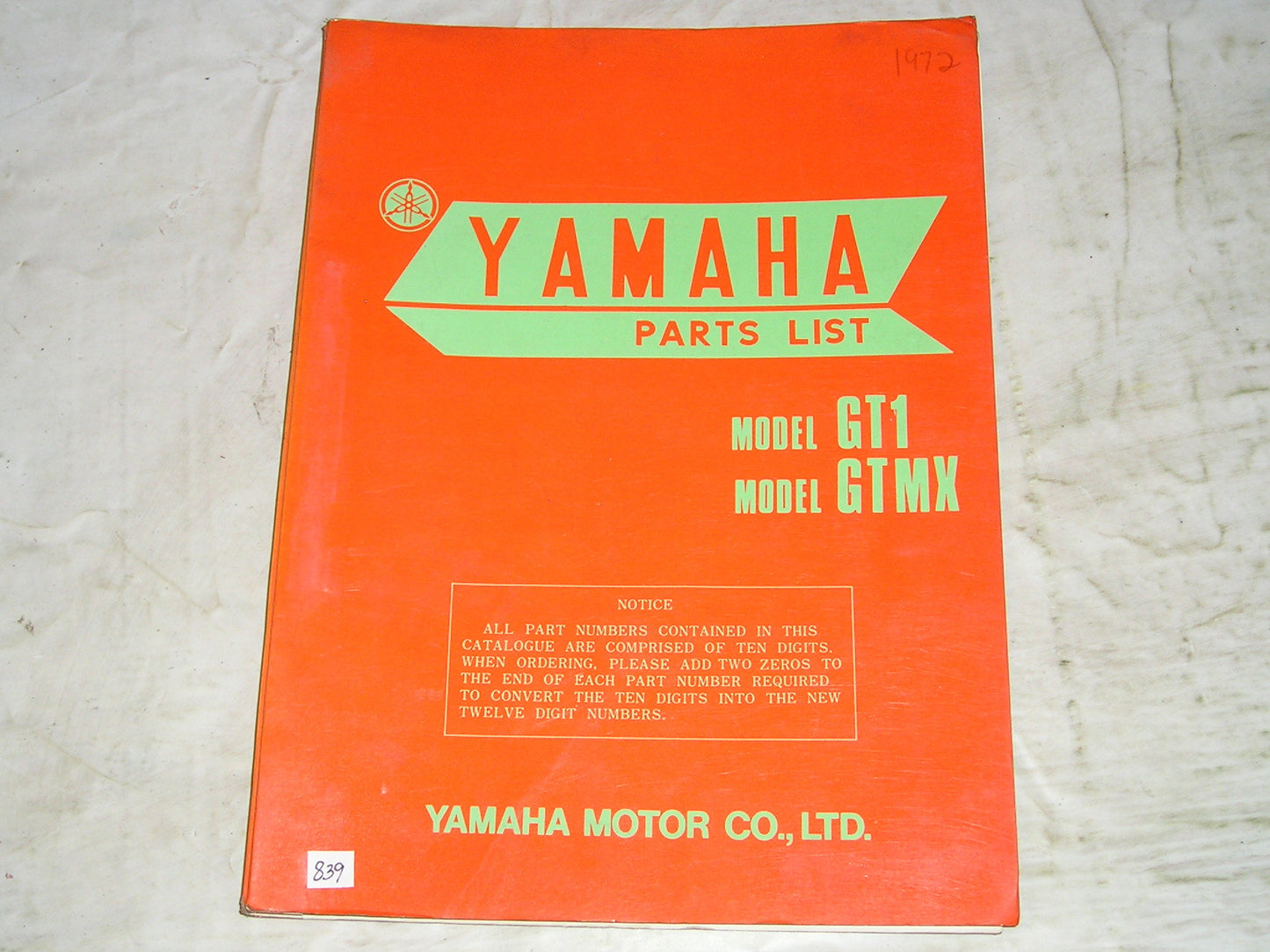 YAMAHA GT1 GTMX 1973 Parts List 368-60 LIT-10013-68-00 #839