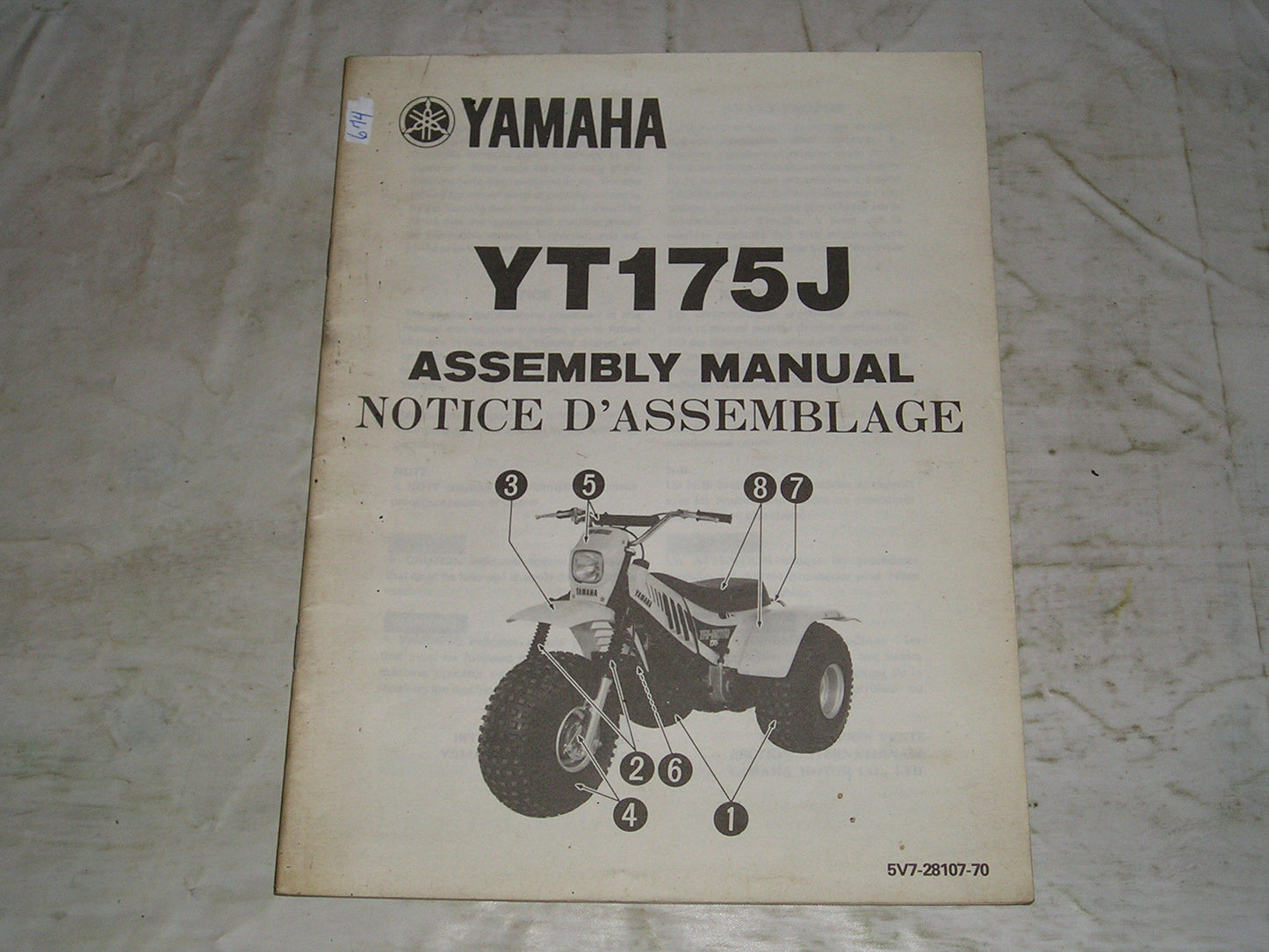 YAMAHA YT175J YT175 J 1982 Assembly Manual 5V7-28107-70 #674