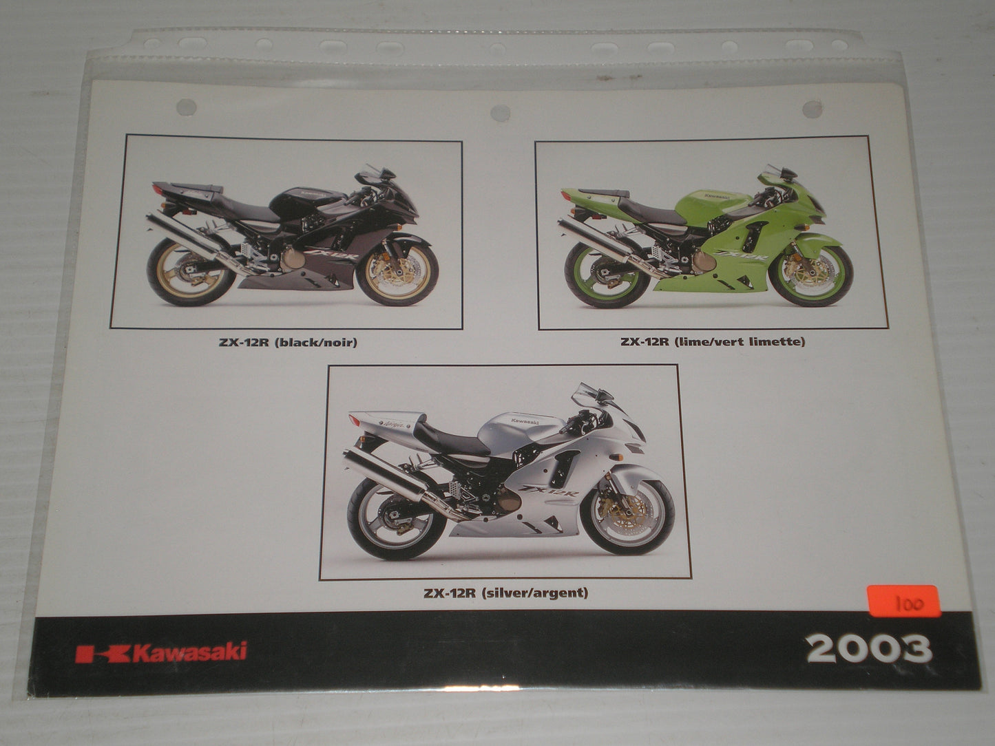 KAWASAKI ZX -9R ZX-12R NINJA SALES BROCHURE # 100
