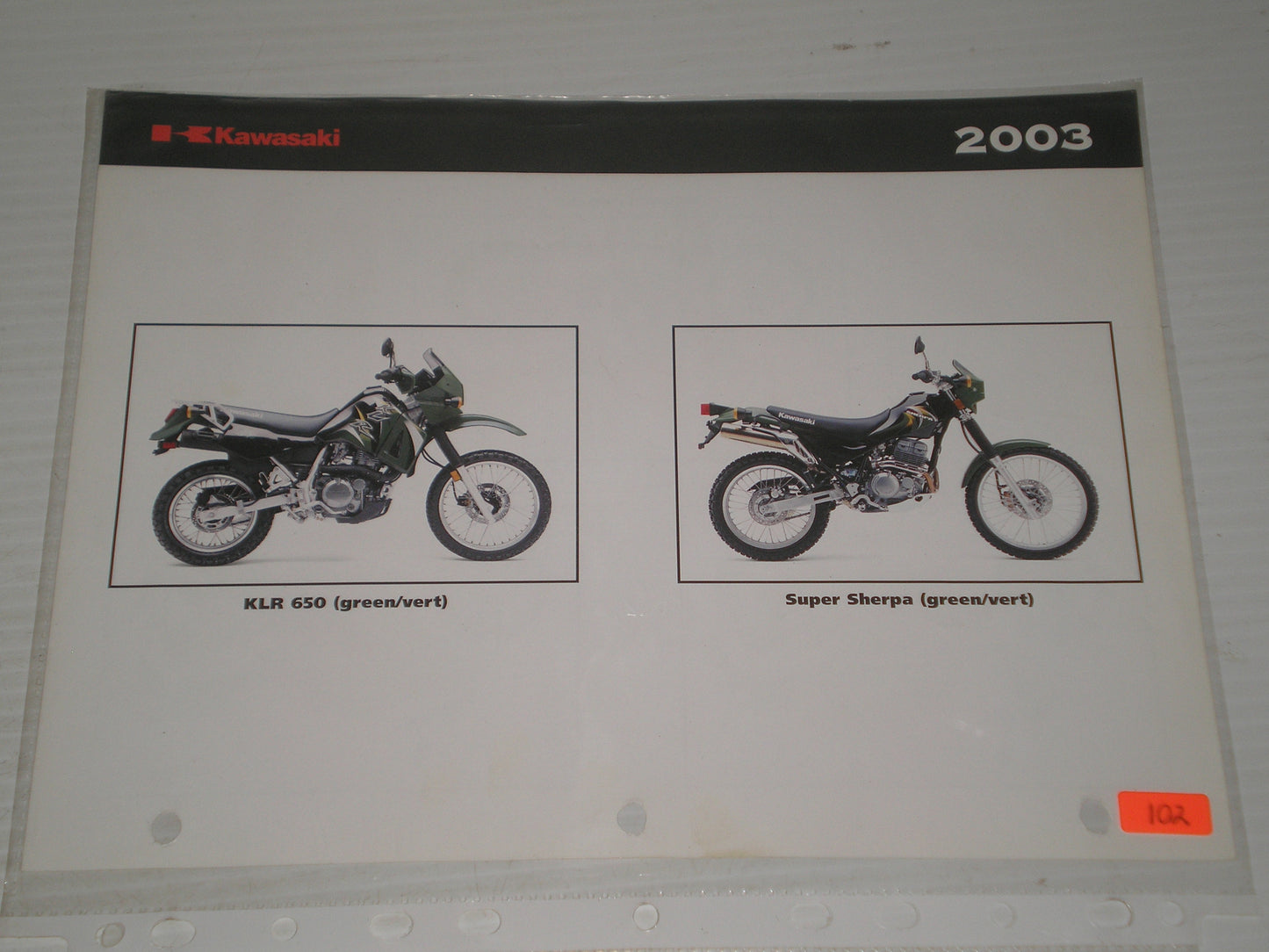 KAWASAK 2003 Z1000 KLR 650 SUPER SHERPA BROCHURE # 102