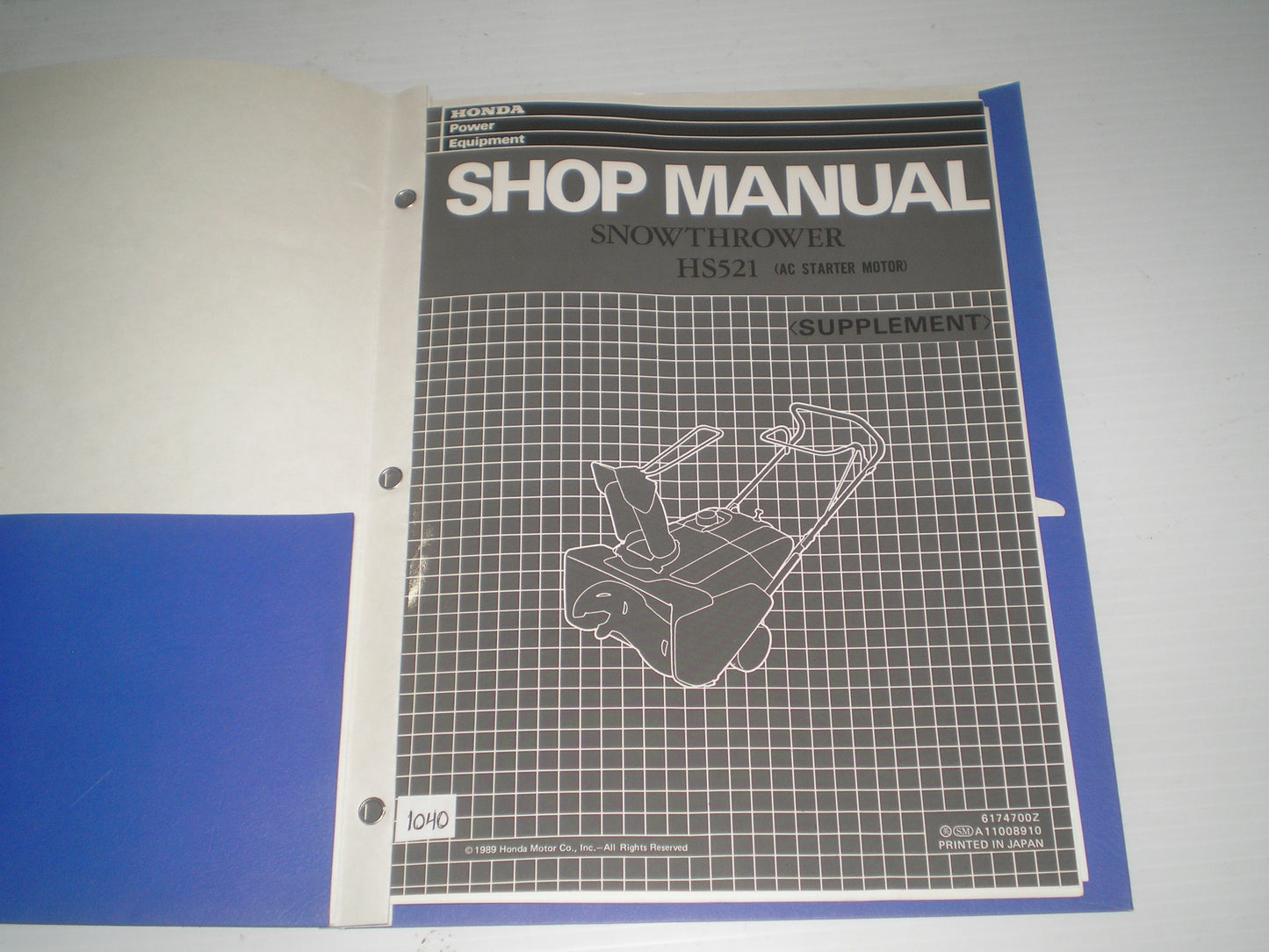 HONDA HS521 AC Starter for Snowthrower / Snowblower Service Manual Supplement 6174700Z #1040