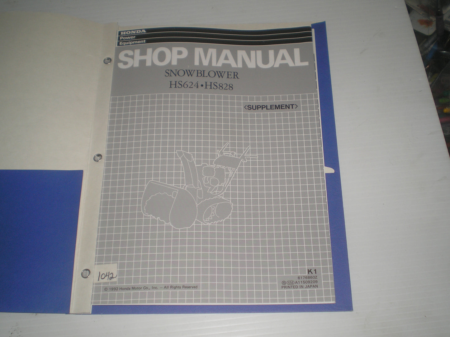HONDA HS624 HS828 K1 1993 Snowblower Service Manual Supplement 6176860Z #1042