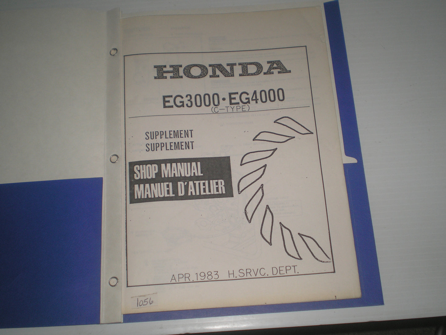 HONDA EG3000 EG4000 C Type 1983 Generators Service Manual Supplement #1056