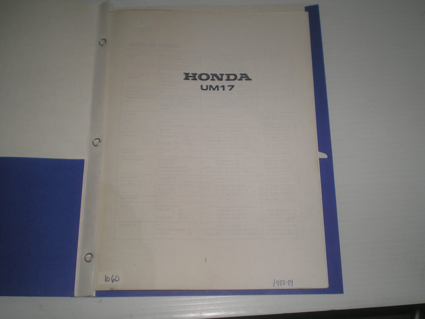 HONDA UM17 1988 1989 Lawnmower Service Manual #1060