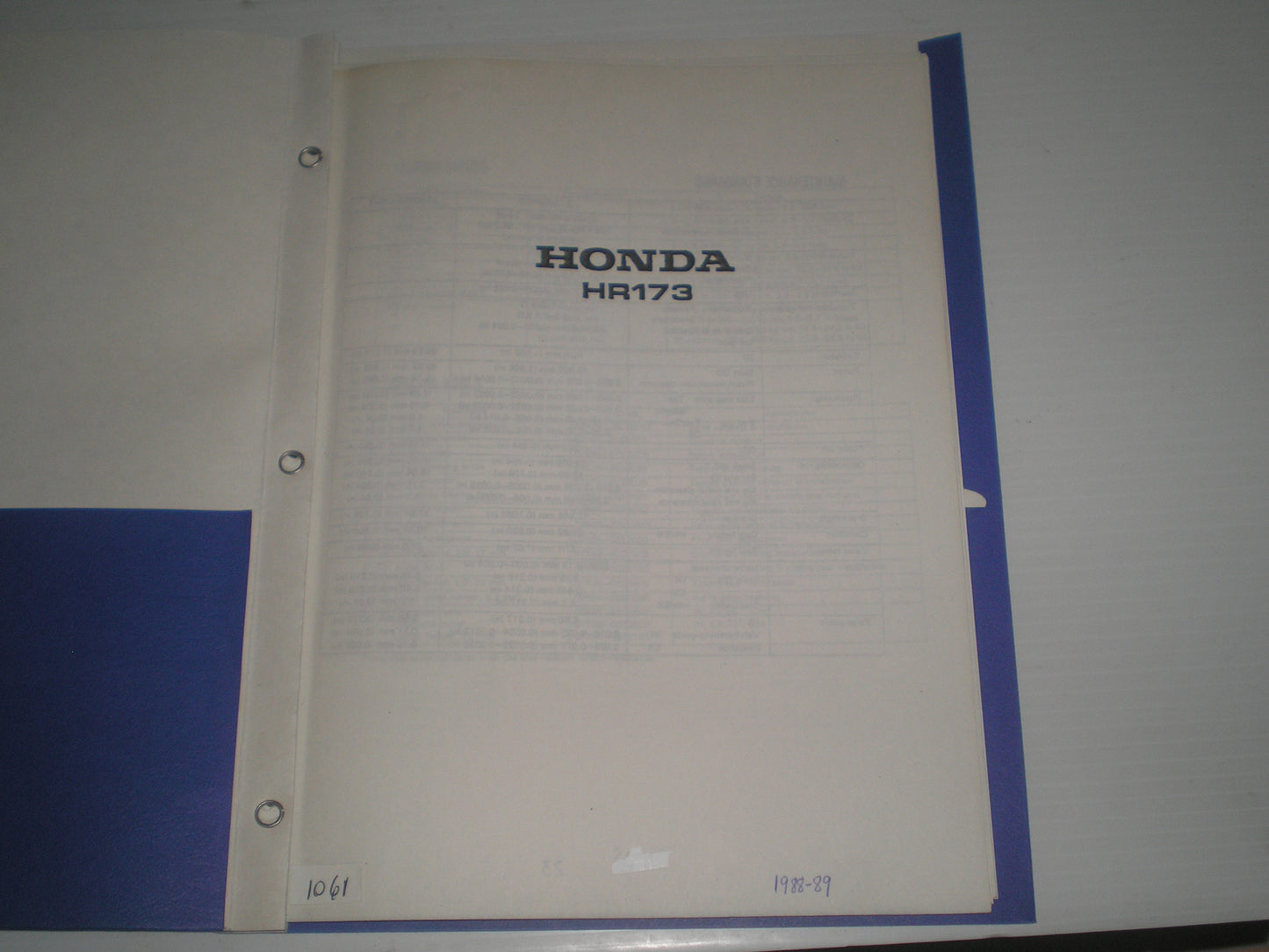 HONDA HR173 1988-1989 Lawnmower Service Manual #1061