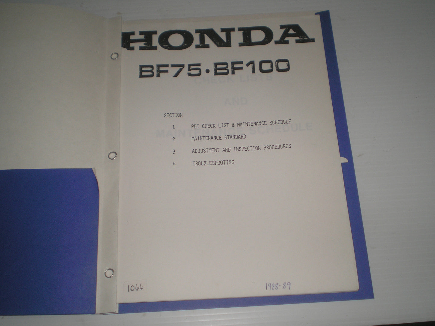HONDA BF75 BF100 1988 1989 Outboard Motors Service Manual #1066