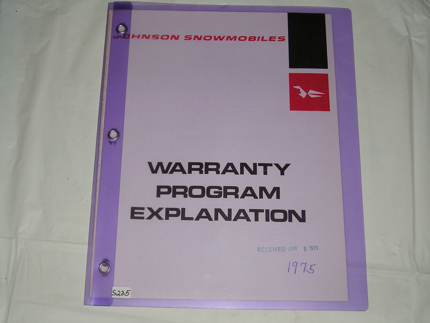JOHNSON Snowmobiles 1975 Warranty Program Explanation Manual #S227