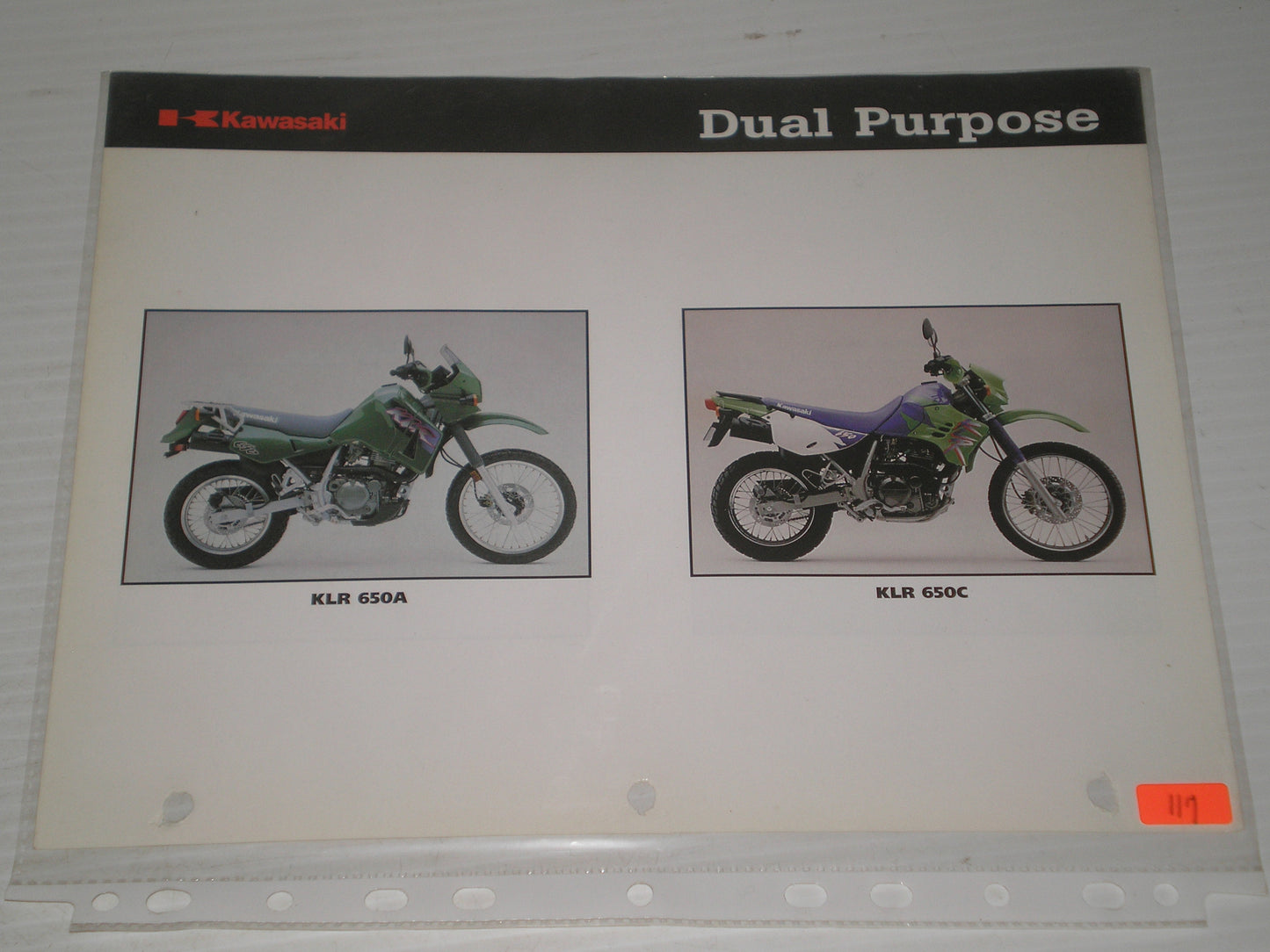 KAWASAKI KL R 650A KLR 650C KE100 SUPER SHERPPA 200 BROCHURE # 117