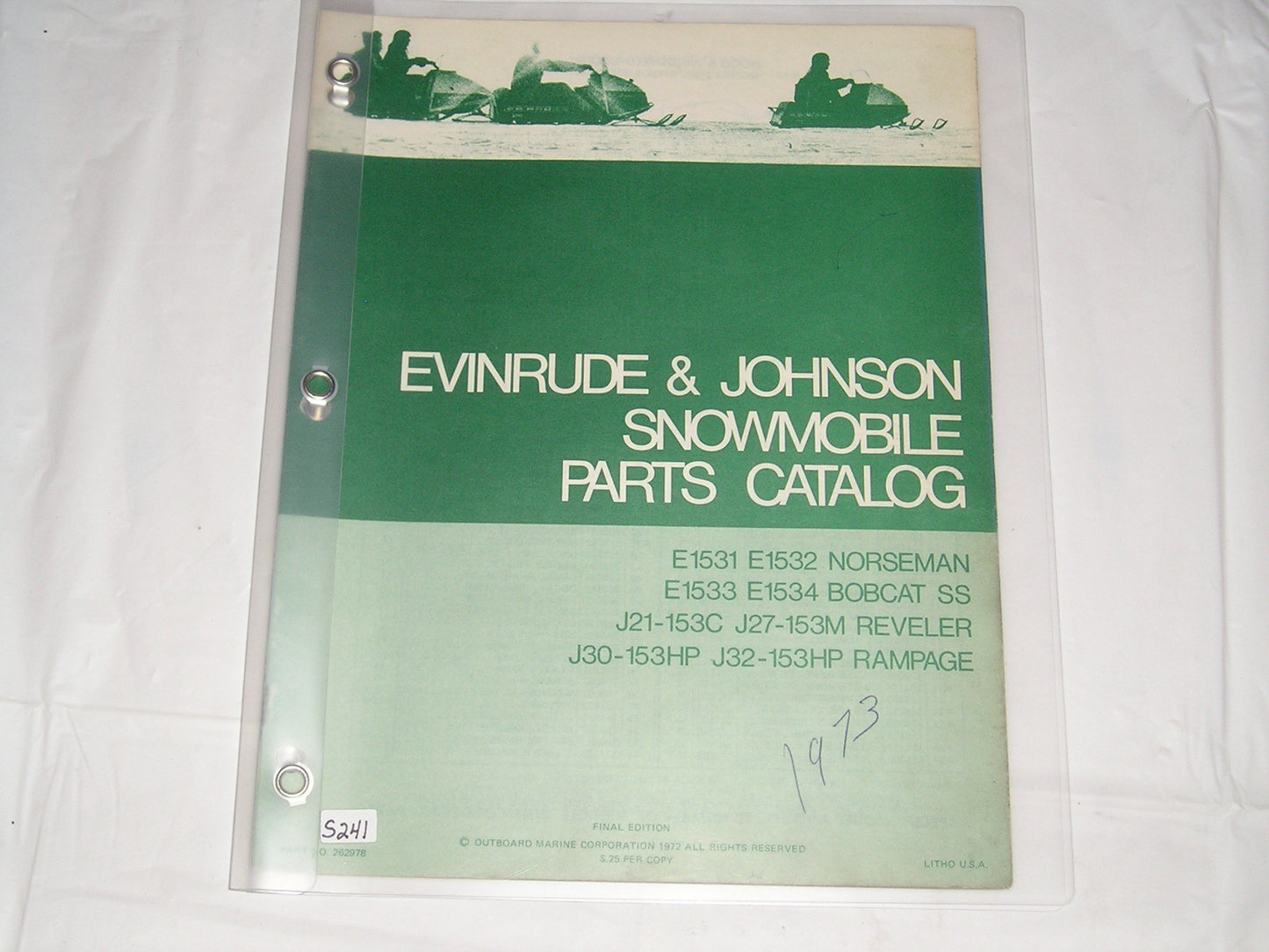EVINRUDE & JOHNSON E1531 E1532 E1533 E1534 J21-153C J27-153M J30-153HP J32-153HP 1973 Parts Catalogue 262978 # S217