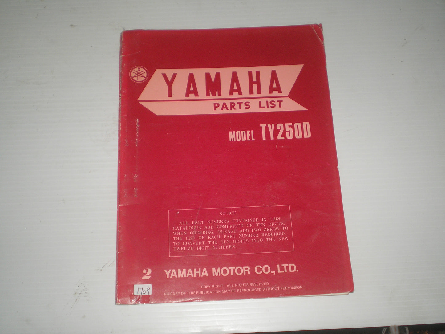 YAMAHA TY250 D 1977 Parts List / Catalogue 493-28198-61 LIT-10014-93-01 #1709