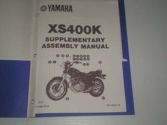 YAMAHA XS400 K Maxim 1983 Assembly Manual Supplement  12R-28107-10 / LIT-11666-03-52  #1814