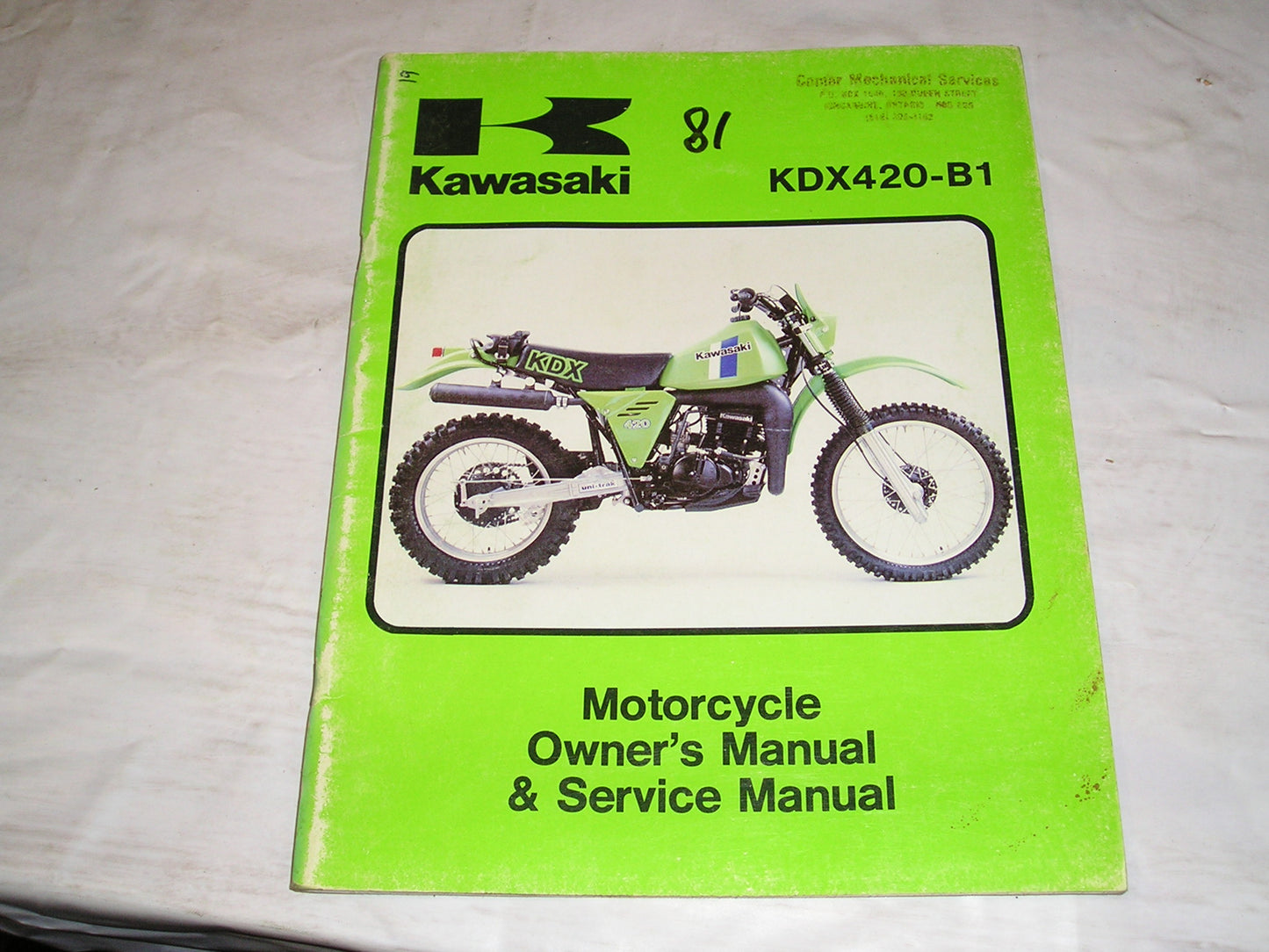 KAWASAKI KDX420 B1 1981 Owner's & Service Manual 99963-0039-01 #19
