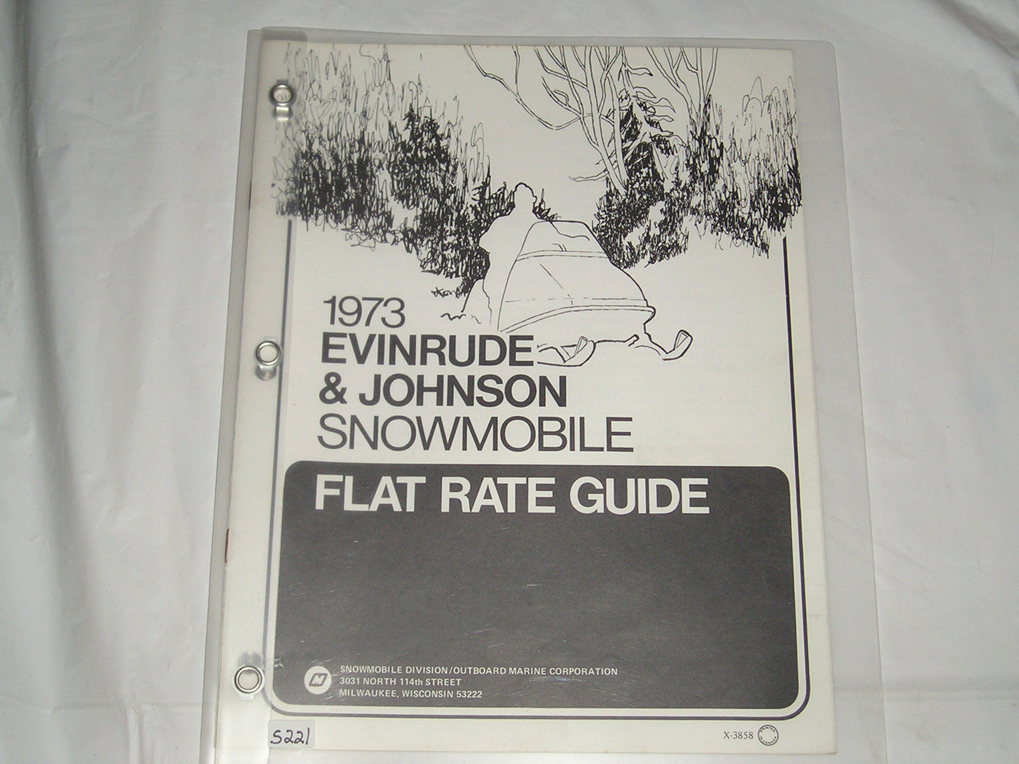 EVINRUDE & JOHNSON 1973 Snowmobile Flat Rate Guide X-3858 #S221
