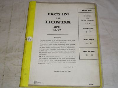HONDA SL70 K1 1972 Factory Parts List 1311811 #551
