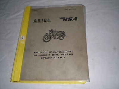 ARIEL / BSA 1966 Master List of Manufacturers prices for Replacement Parts / Catalogue #E102