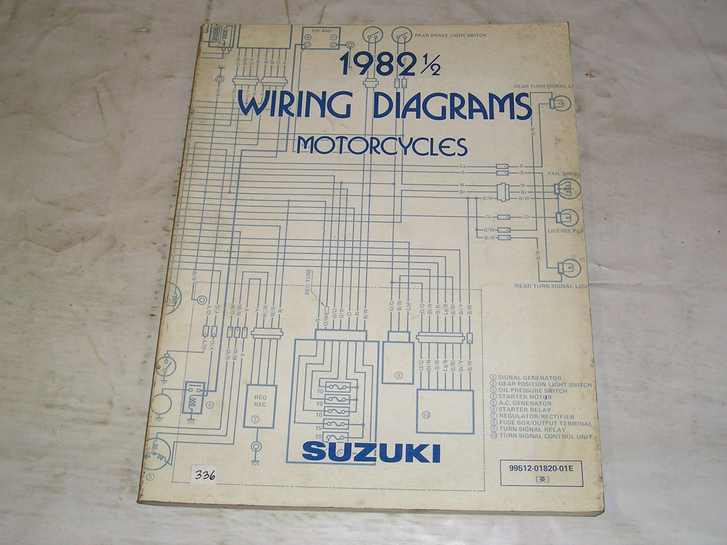 SUZUKI DR DS FA FR FZ GN GS GSX GT PE RS SP TR TS Z models 1982 1/2 Wiring Diagrams 99512-01820-01E #336