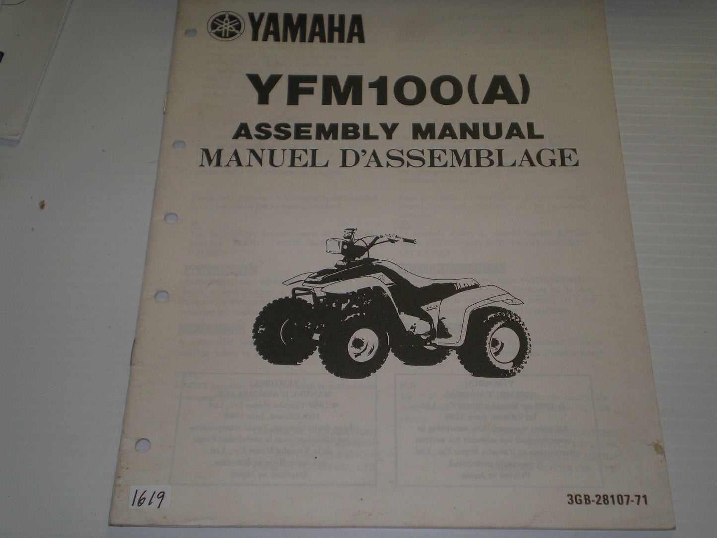 YAMAHA YFM100 A  Champ  1990  Assembly Manual  3GB-28107-71  #1619