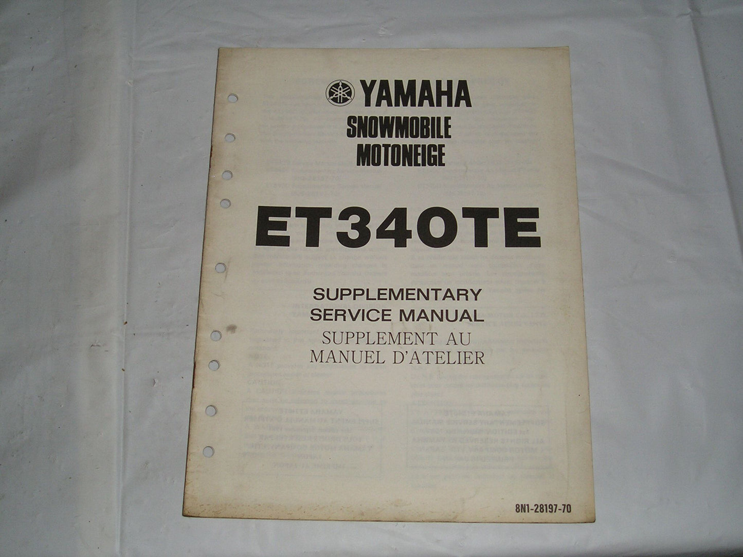 YAMAHA ET340T E Enticer 1981 Service Manual Supplement 8N1-28197-70 #S108
