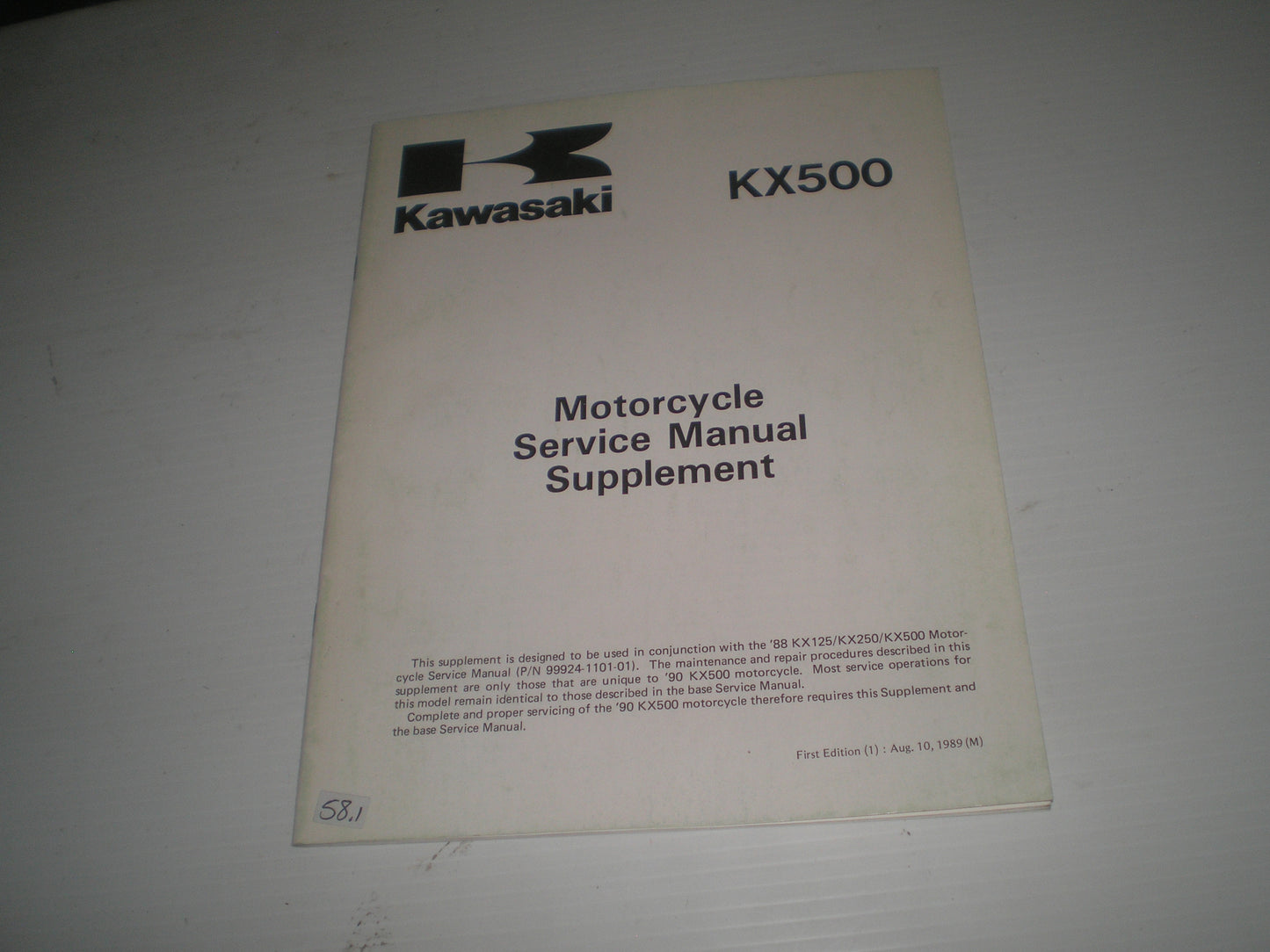 KAWASAKI KX500 E2 1990 Service Supplement Manual 99924-1132-51 #58.1