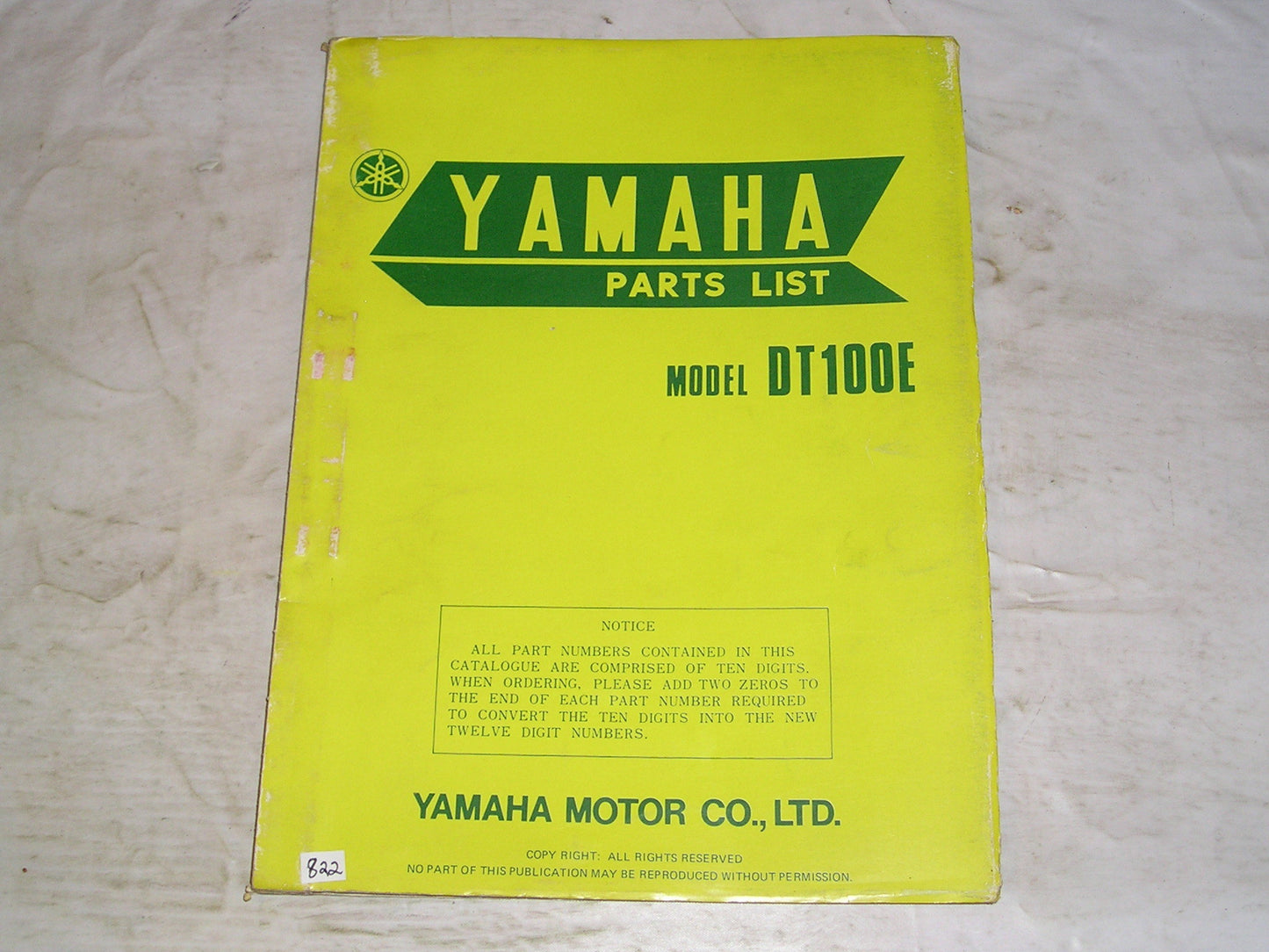YAMAHA DT100 E 1978 Parts List / Catalogue 2F5-28198-60 LIT-10012-F5-00 #822