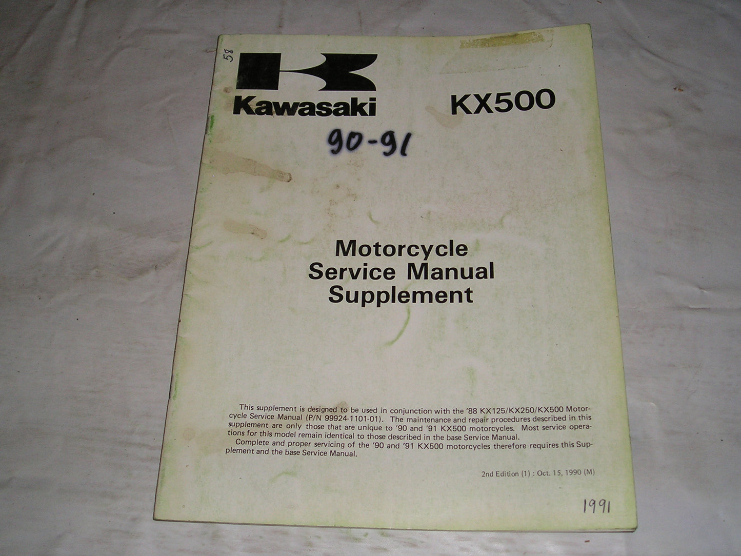 KAWASAKI KX500 E2 E3 1990 1991 Service Supplement Manual 99924-1132-52 #58