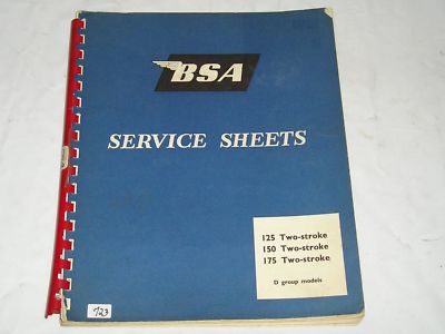 BSA B40 CL10L C12 C15 D1 D3 D5 D7 125/150/175 Two-Stroke "D" Group Models Compellation of Service Sheets #E87