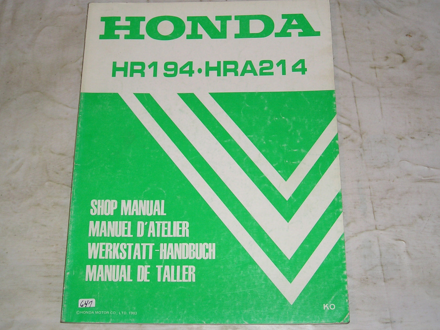 HONDA HR194 HRA21 1983 Lawn Mower Service Manual 66VA400 #647