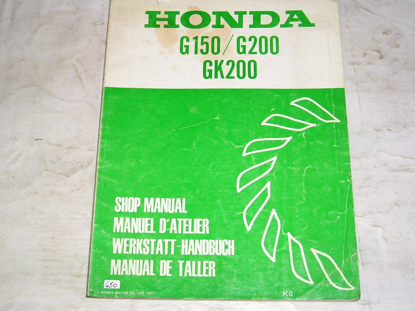 HONDA G150 G200 GK200 1978 General Purpose Engine Service Manual 6688301 #650