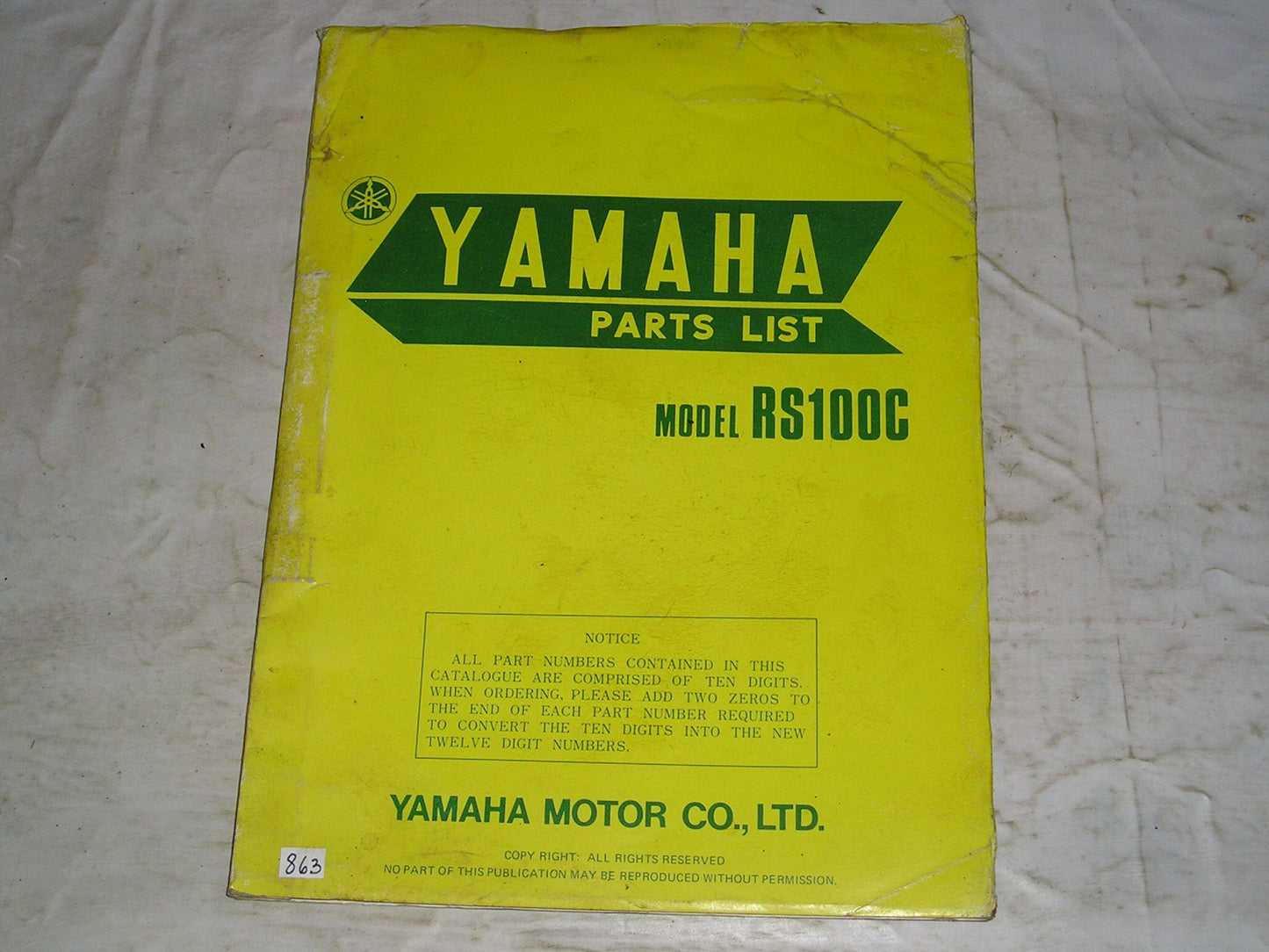 YAMAHA RS100 C 1976 Parts List / Catalogue 465-28198-61 LIT-10014-65-01 #1843