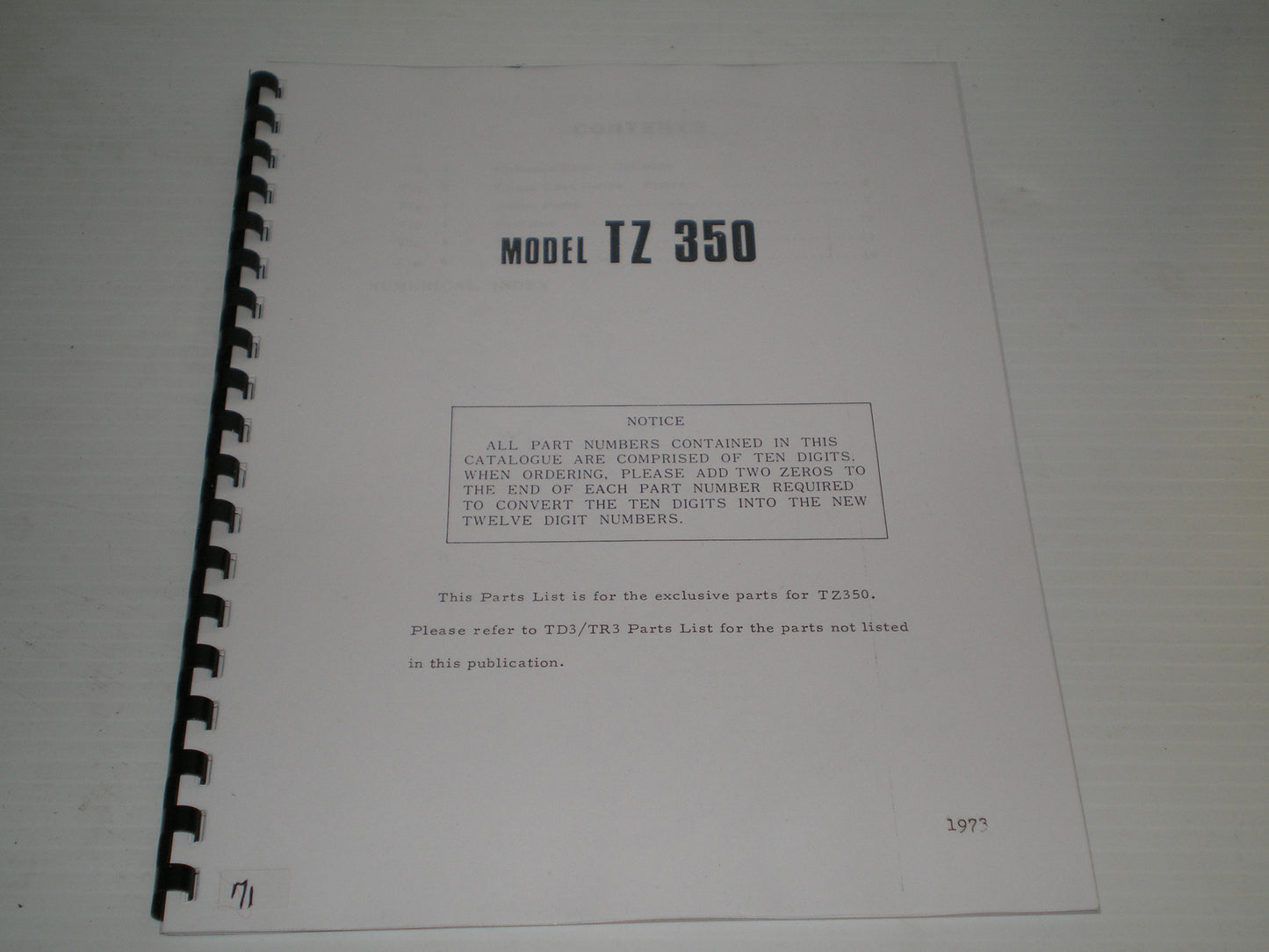 YAMAHA TZ350 1973 Parts List / Catalogue LIT-10013-83-01 #71