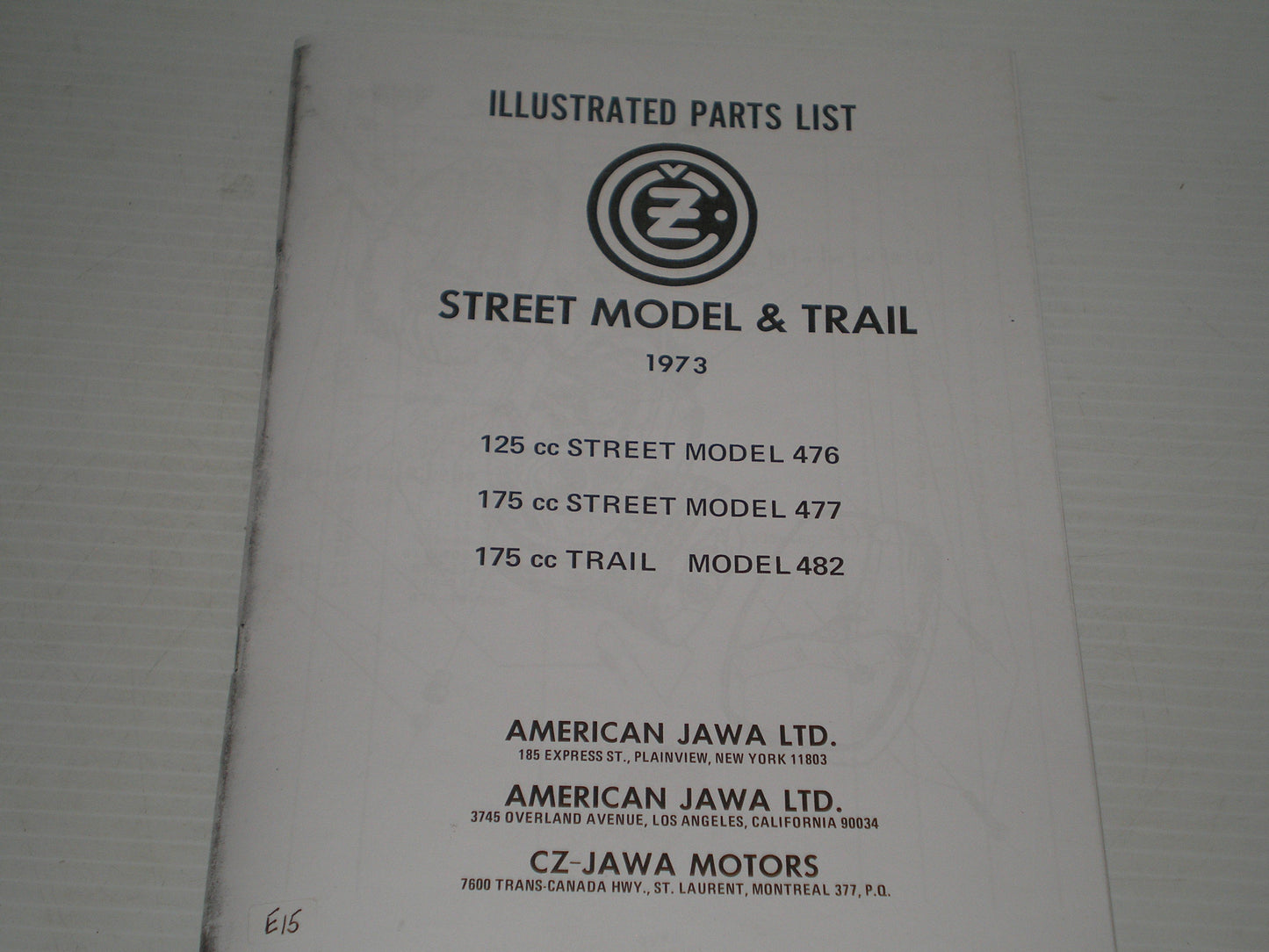 CZ / JAWA 1973 Street Model & Trail 476 - 477 - 482 Parts List / Catalogue #E67