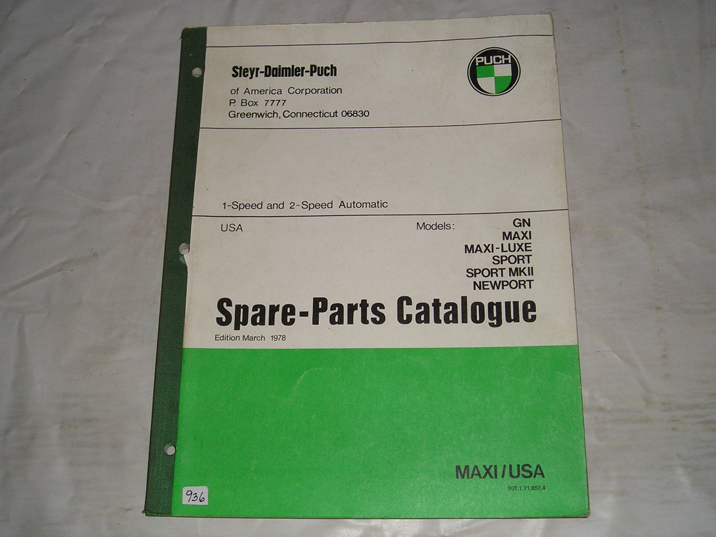 PUCH GN Maxi Maxi-Luxe Sport Sport MKII Newport 1978 1979 Parts Catalogue 907.1.71.857.4 # 936