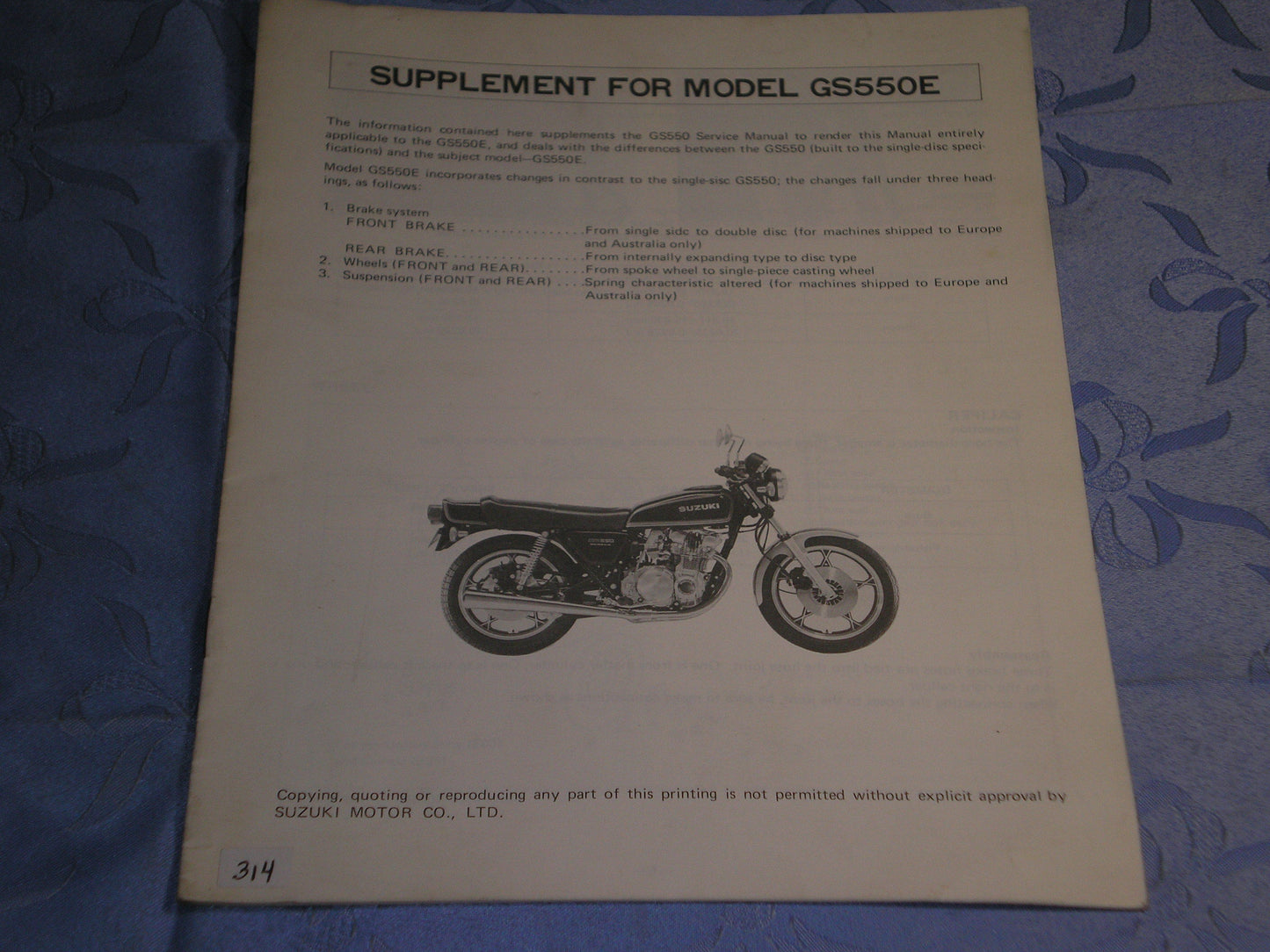 SUZUKI GS550 E 1978 Service Supplement Manual  SR-8100  #325.1