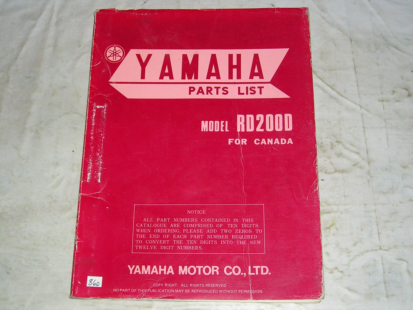 YAMAHA RD200 D 1977 Parts List / Catalogue 1W9-28198-H0 #860