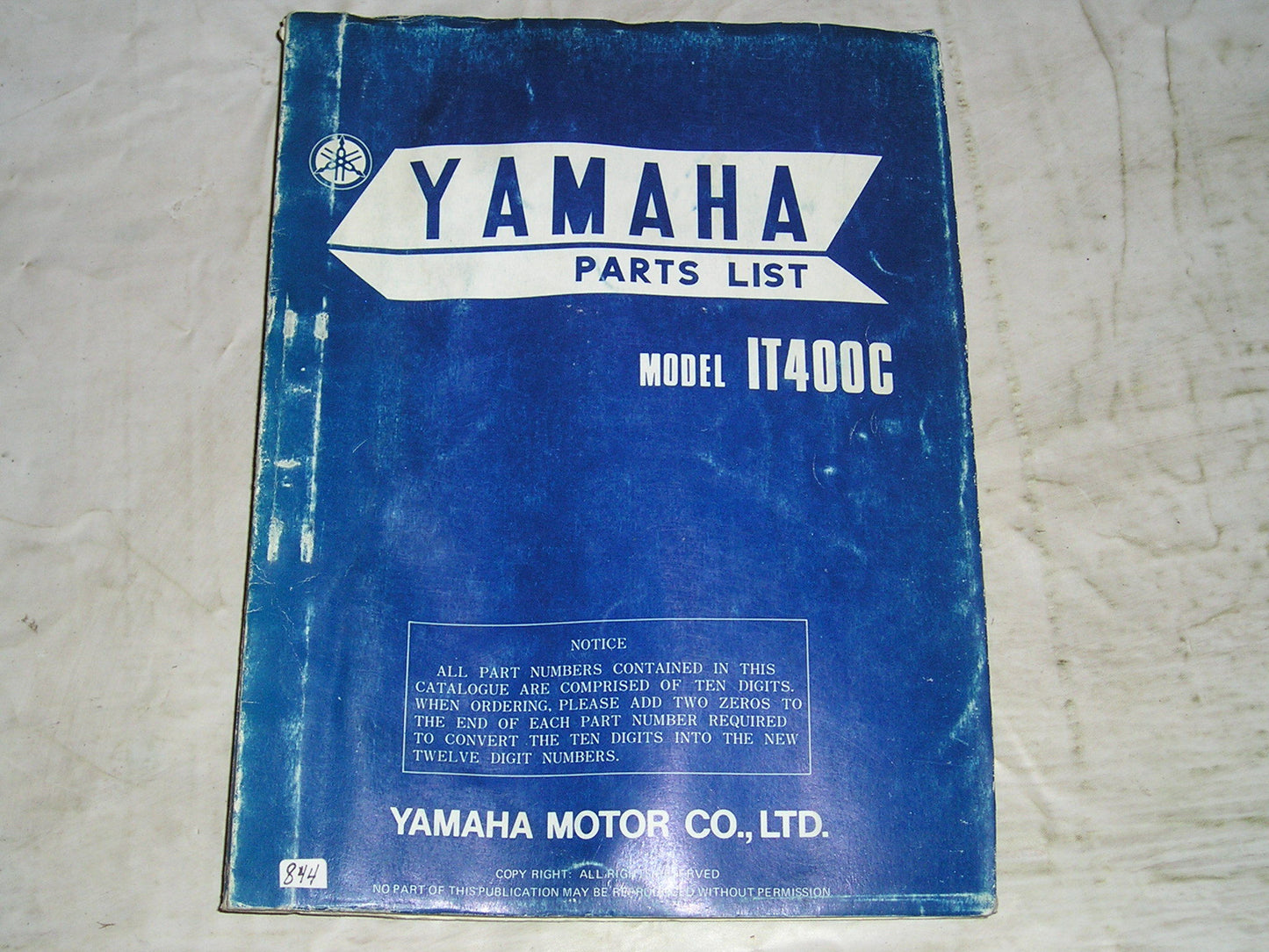 YAMAHA IT400 C 1976 Parts List / Catalogue 1K7-28198-60 LIT-10011-K7-00 #844