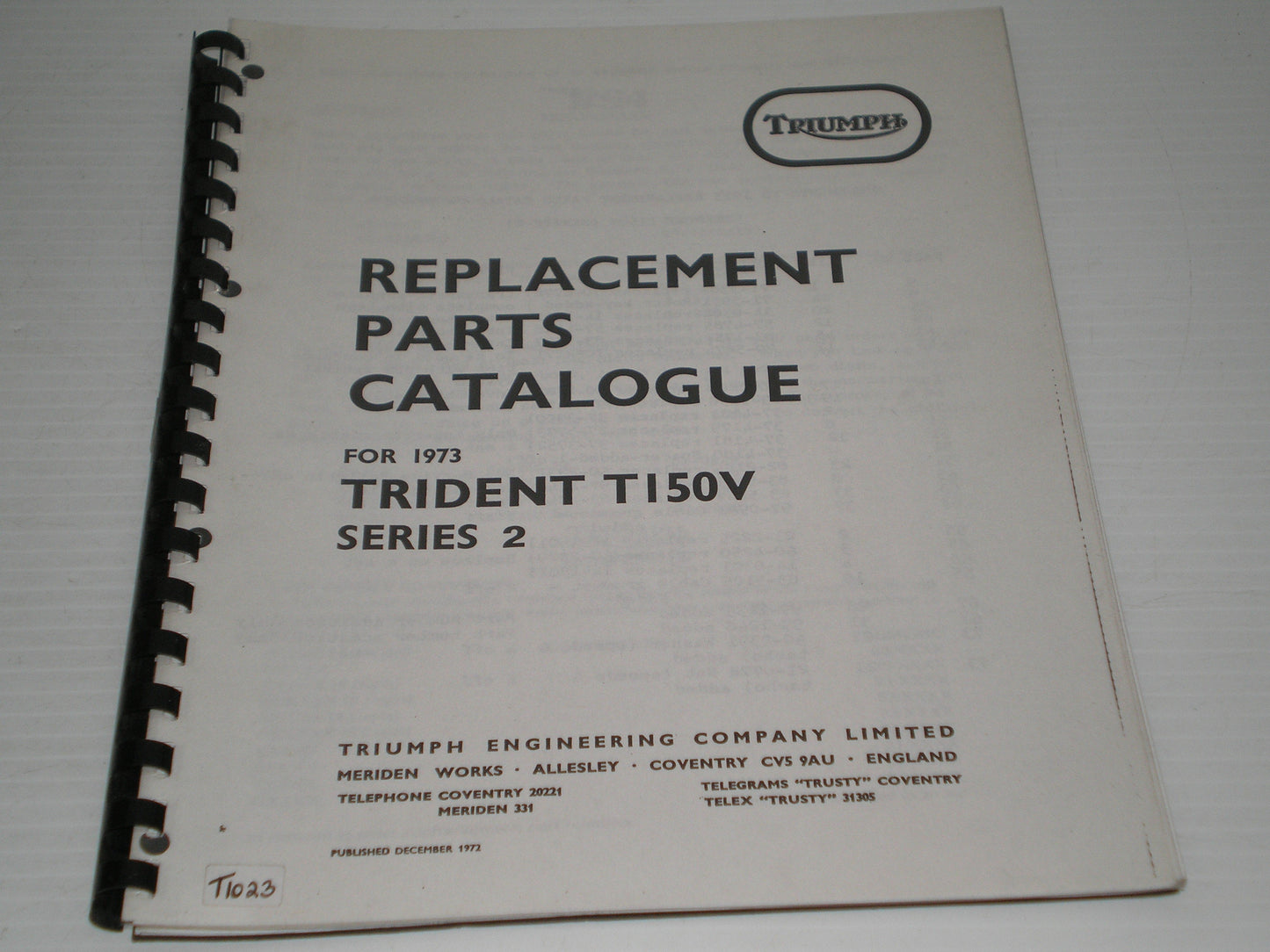 TRIUMPH Trident T150V Series 2 1973 Parts Catalogue 99-0982 #E30