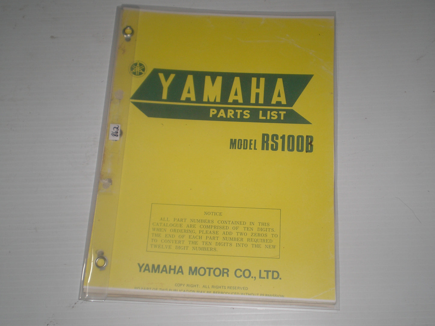 YAMAHA RS100 B 1975 Parts List / Catalogue 465-28198-60 LIT-10014-65-00 #862
