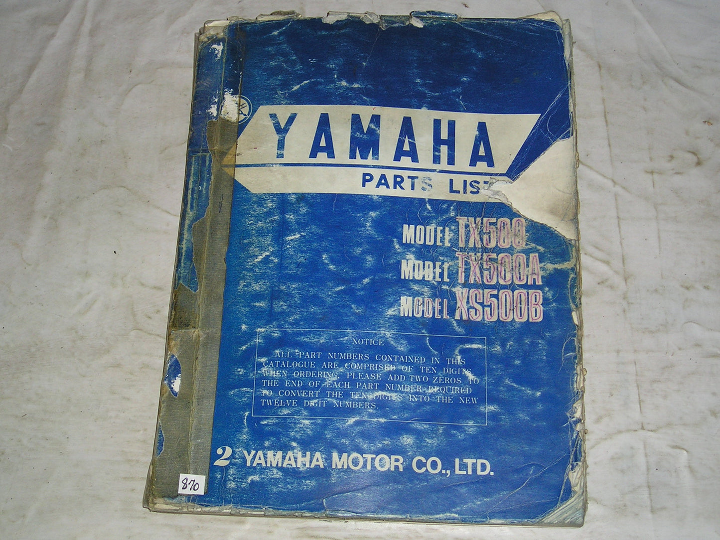 YAMAHA TX500 A XS500 B 1974-1975 Parts List / Catalogue 371-28198-62 LIT-10013-71-02 #870