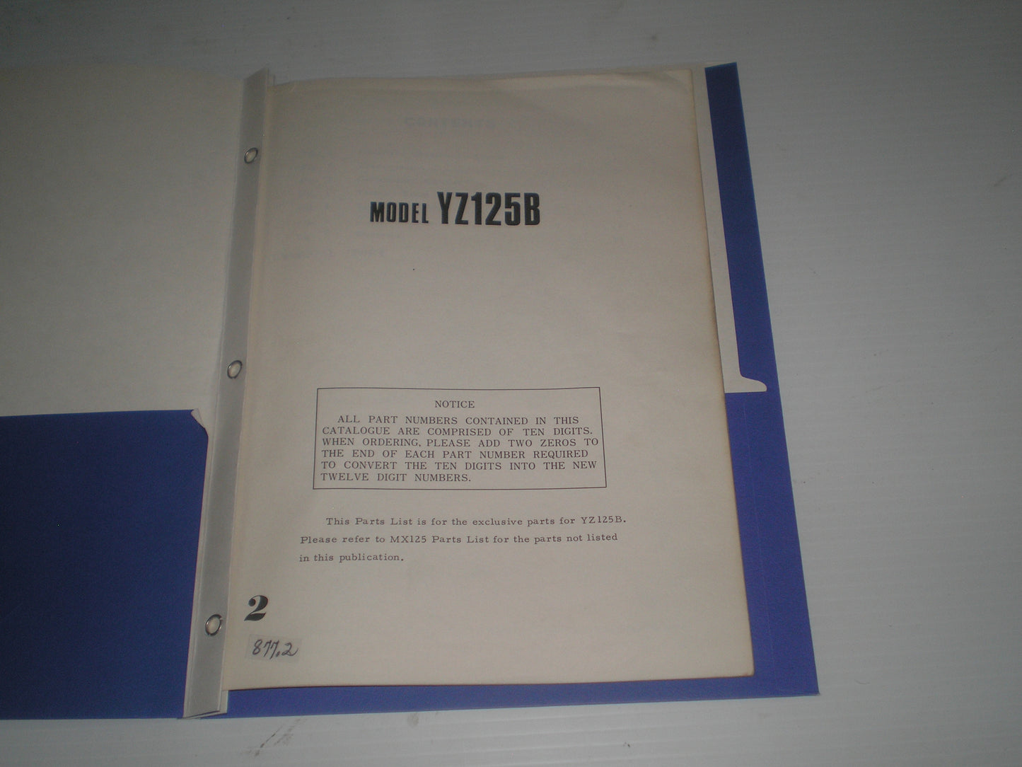 YAMAHA YZ125B YZ125 B 1974 Parts Catalogue / List Supplement 453-82 LIT-10014-53-01 #877.2