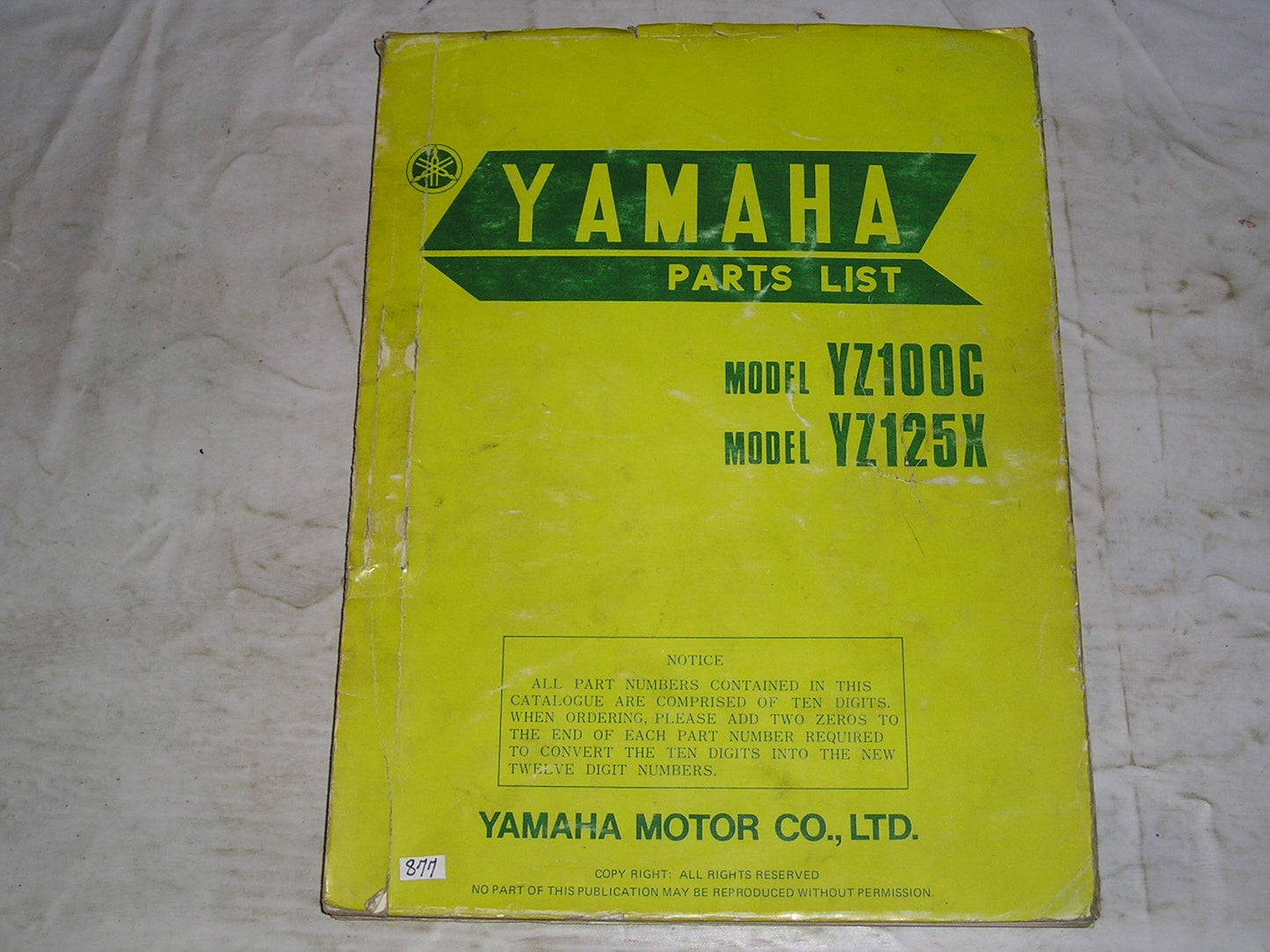 YAMAHA YZ100 C YZ125 X 1976 Parts List / Catalogue 1G8-28198-60 LIT-10011-G8-00 #877
