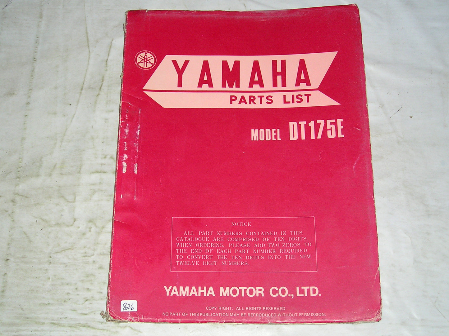 YAMAHA DT175 E 1978 Parts List / Catalogue 2A7-28198-60 LIT-10012-A7 #826