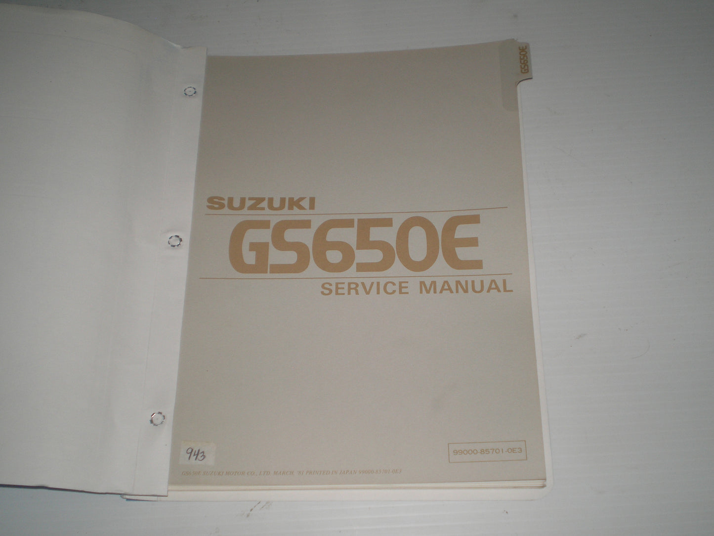 SUZUKI GS650E  GS650 E 1981 1982  Service Manual  99000-85701-0E3  #943