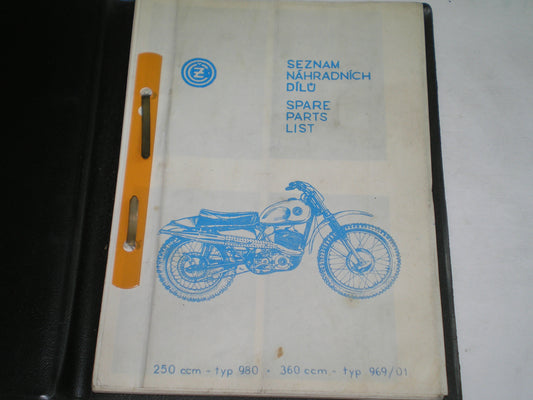 CZ JAWA Motorcycle 250 Type 980 360 Type 969 Spare Parts List