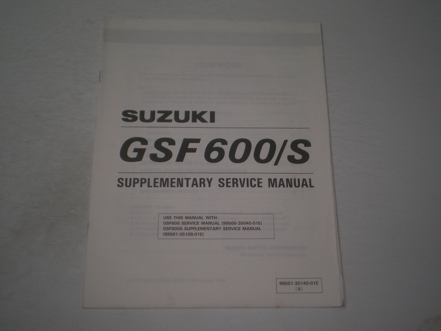 SUZUKI GSF600 V/SV Bandit 1997 Service Manual Supplement 99501-35140-01E #1920