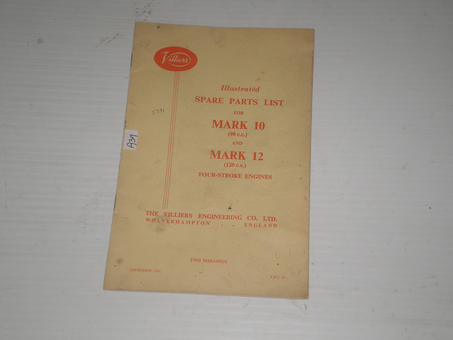 VILLIERS Mark 10 & Mark 12 1963 Four Stroke Engines Spare Parts List / Catalogue V.B.C. 29 #A37