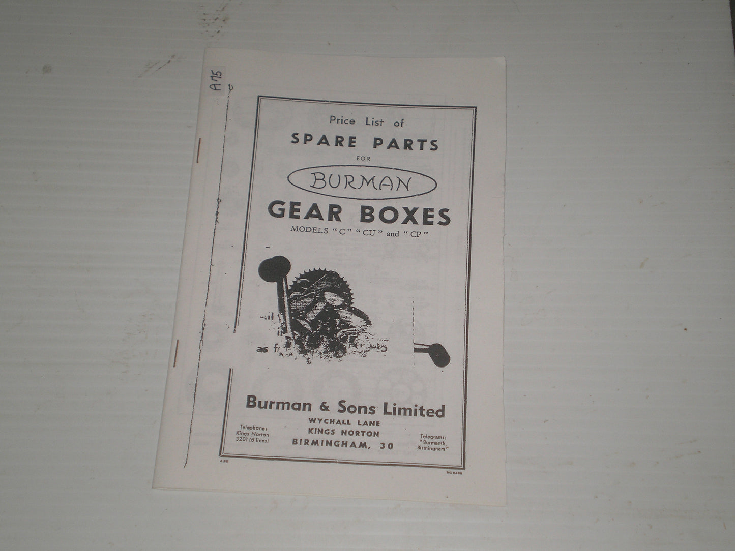 BURMAN Models C / CU / CP Gear Boxes List of Spare Parts #A75